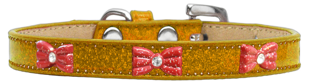Red Glitter Bow Widget Dog Collar Gold Ice Cream Size 12